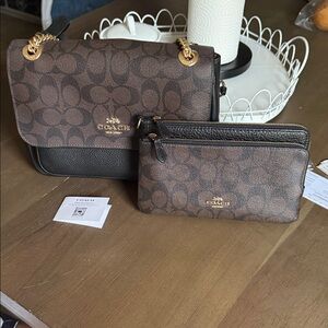 Coach Signature Brown and Black Shoulder Bag Set